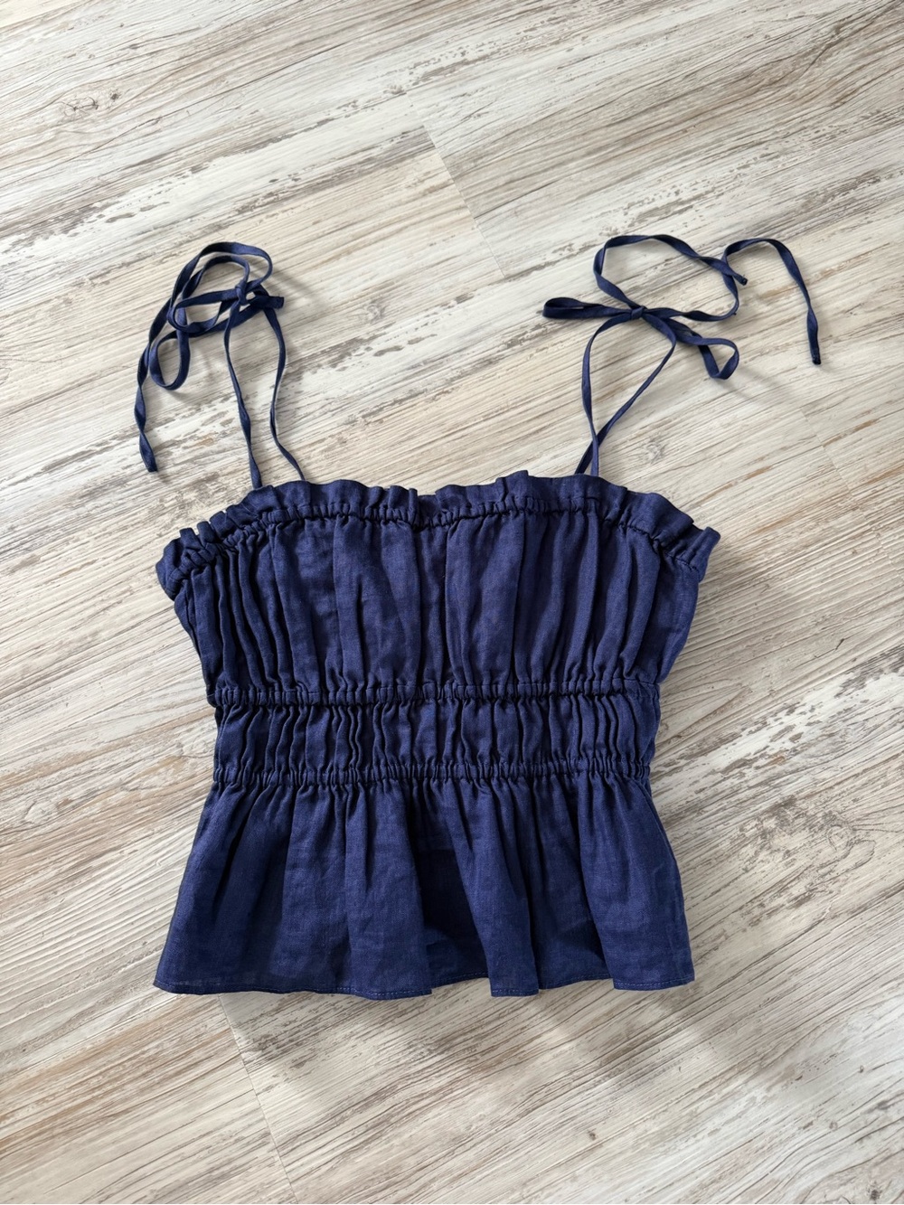 Aritzia - Regency Top - Navy Smocked Tie-Strap Camisole